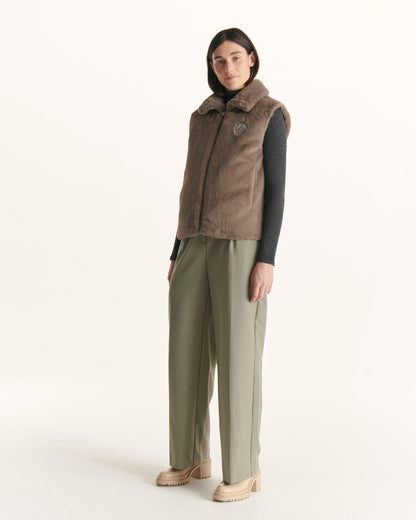 Doudoune avec des cristaux Swarovski®️ sans manches réversible Grand Froid Taupe Daria